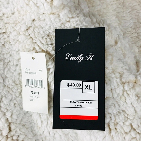 Emily B Women's XL Jacket White Snow Tipped Half Zip Fuzzy Pullover NWT - Picture 3 of 6